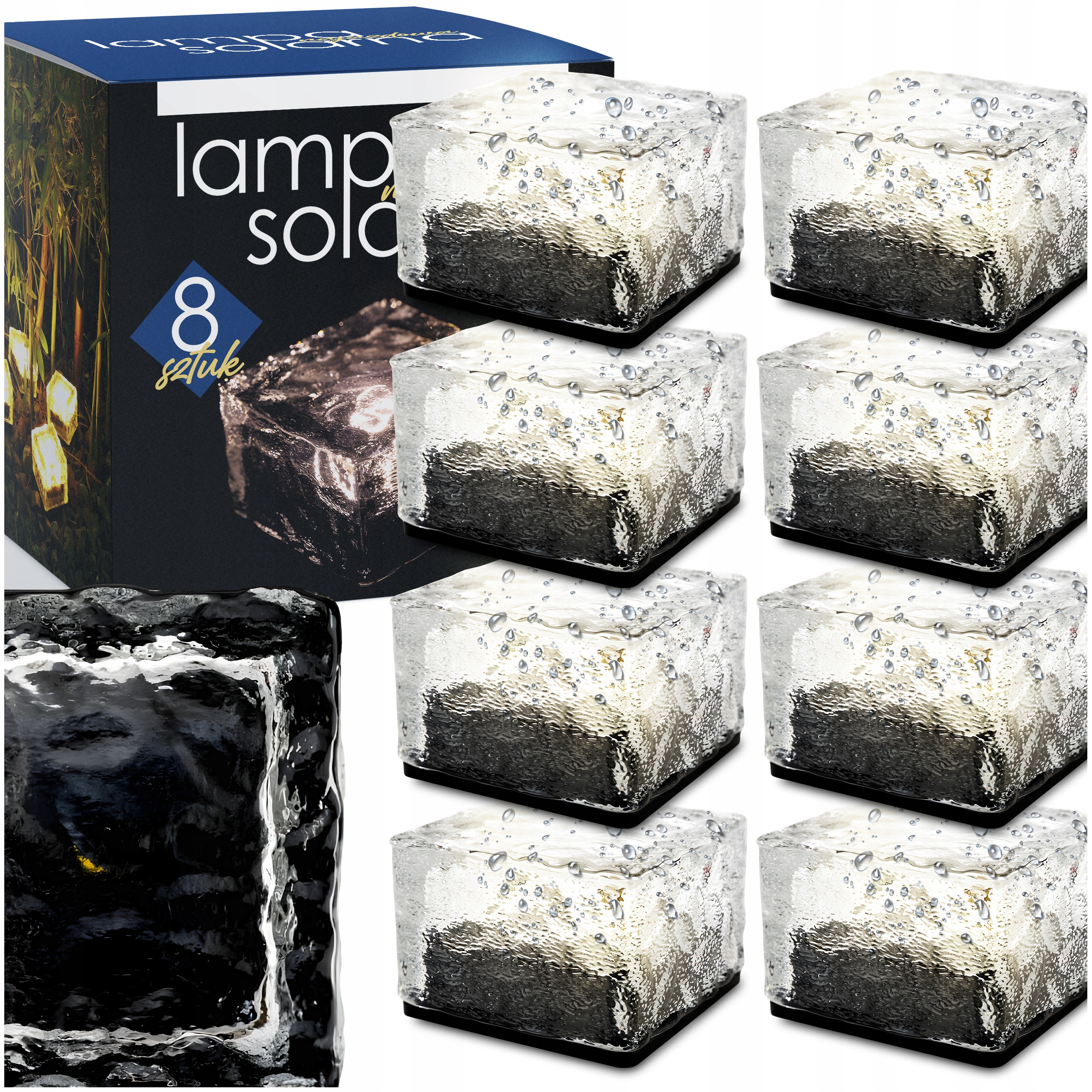 8X Solární Lampa Zemní Nájezdová Ledová Kostka Zahradní Nájezdová Světla