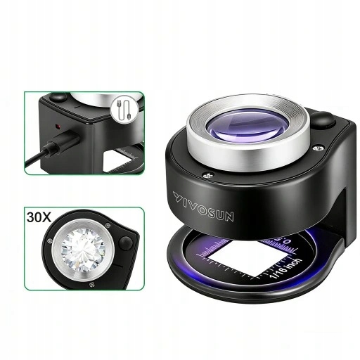 NUMIZMATYCZNA LUPA 30X LED UV ZASILANIE USB C DO MONET