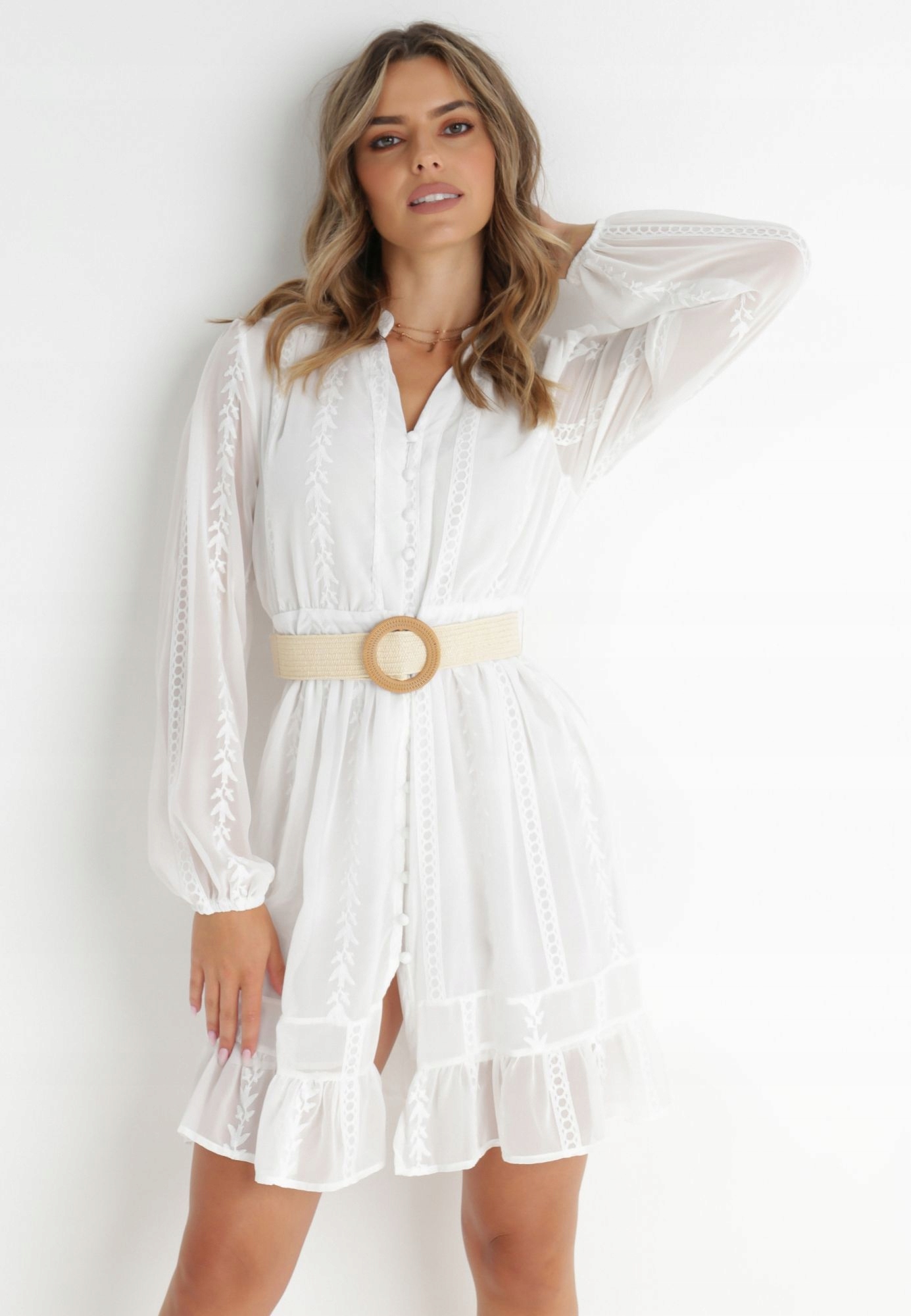 

Born2Be Biała Sukienka damska S/m Rozkloszowane