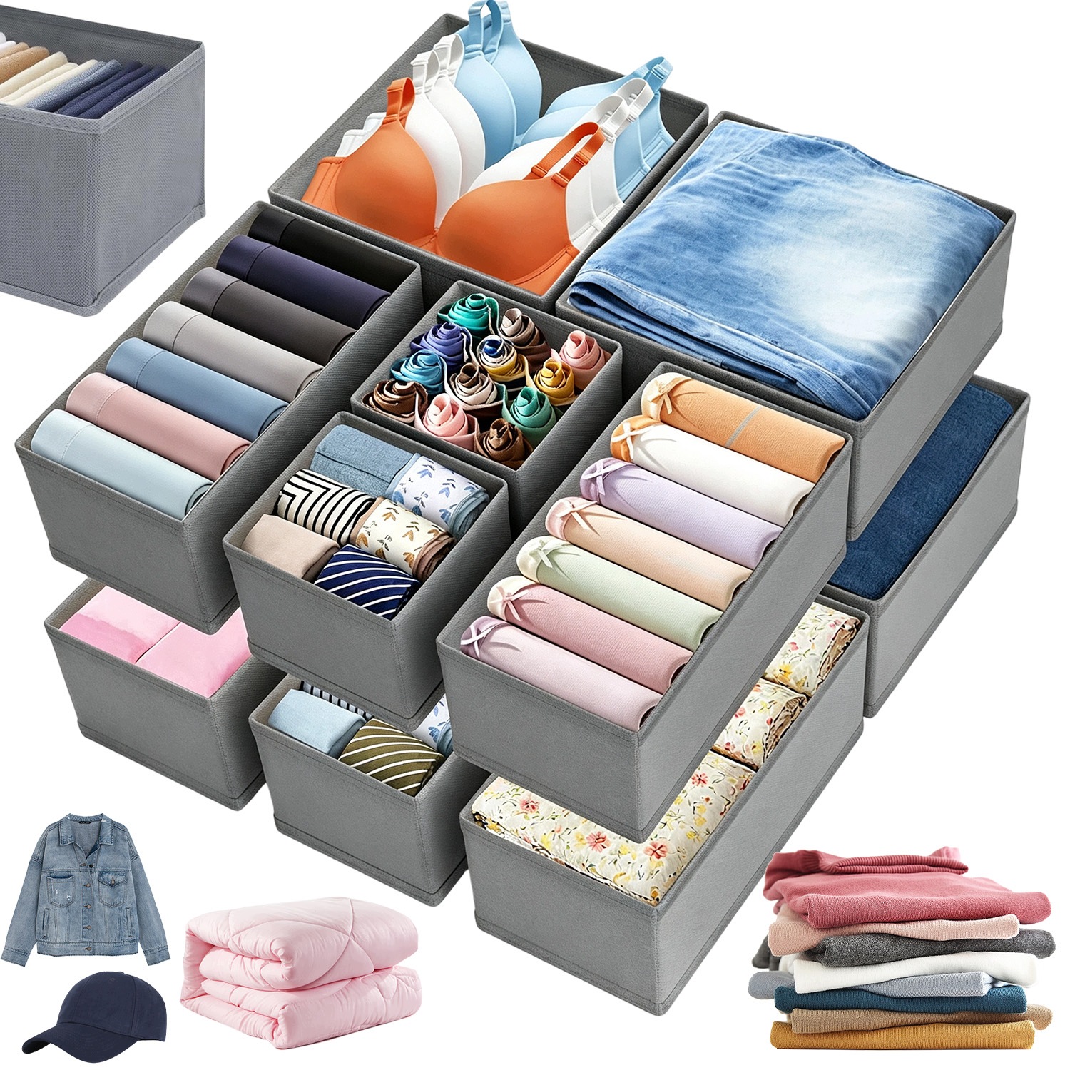 12 x Organizér Na Prádlo Ponožky Do Zásuvky Skříně Set Kontejner S/m/l