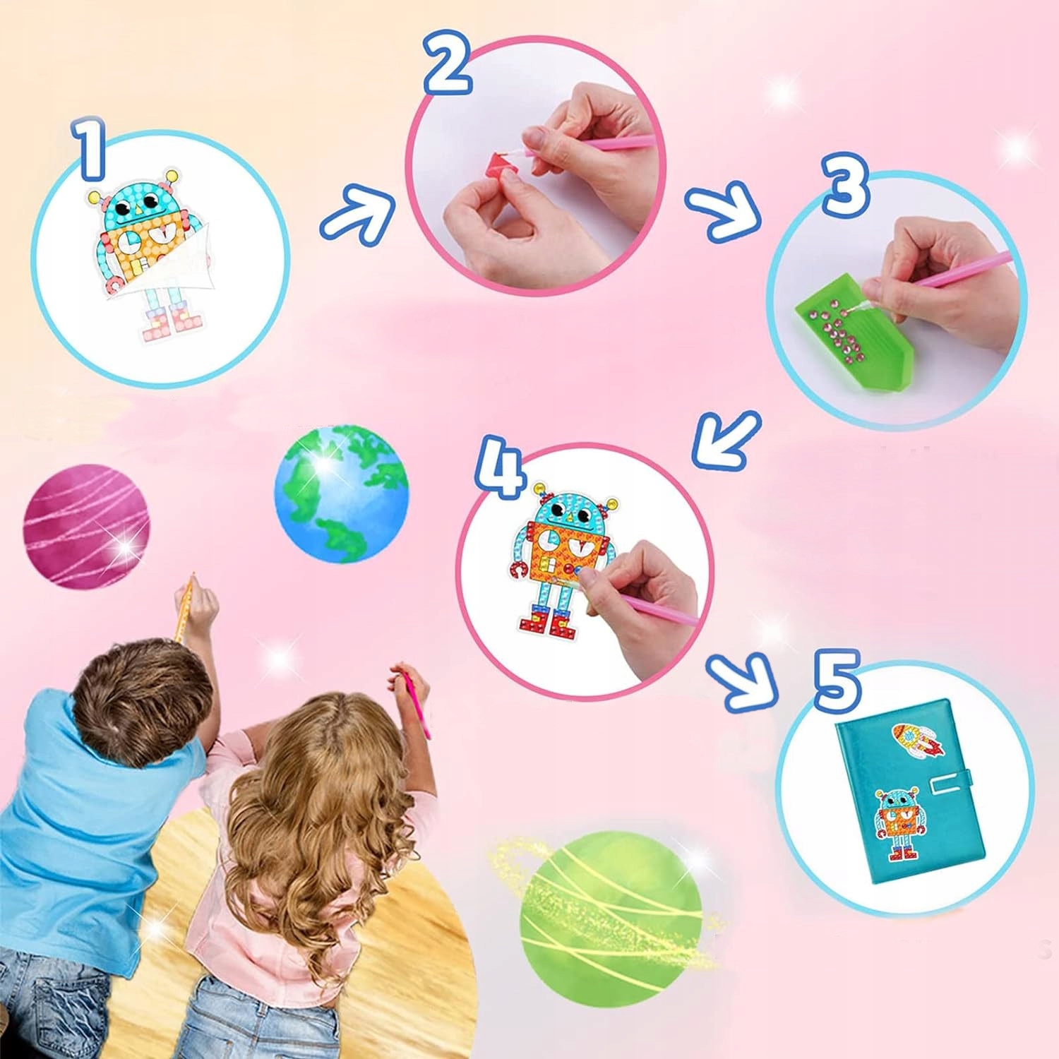 ZESTAW DO MOZAIKI HAFTU KOLOROWE DIAMENTY NAKLEJKI PREZENT DZIEŃ DZIECKA Materiał papier