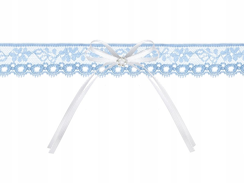 Podwiązka koronkowa z kokardą, błękit - elegancka i wygodna