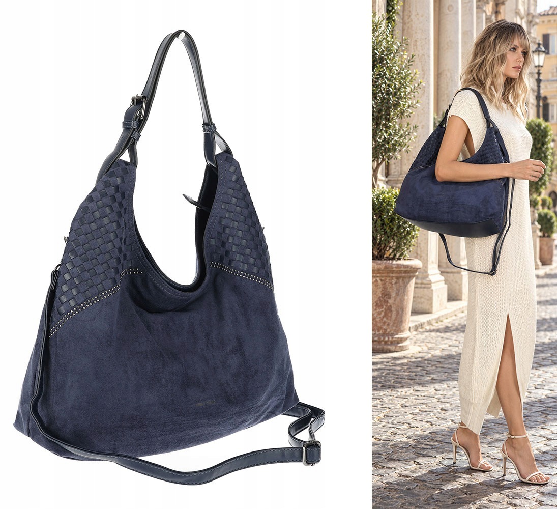 Dámská shopper kabelka semišová prostorná pásek lehká BS105 Tmavě modrá