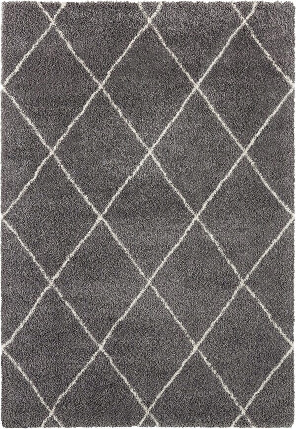 Koberec Shaggy do obývacího pokoje 200x290 cm, šedo krémový vzor boho s hustými štětinami