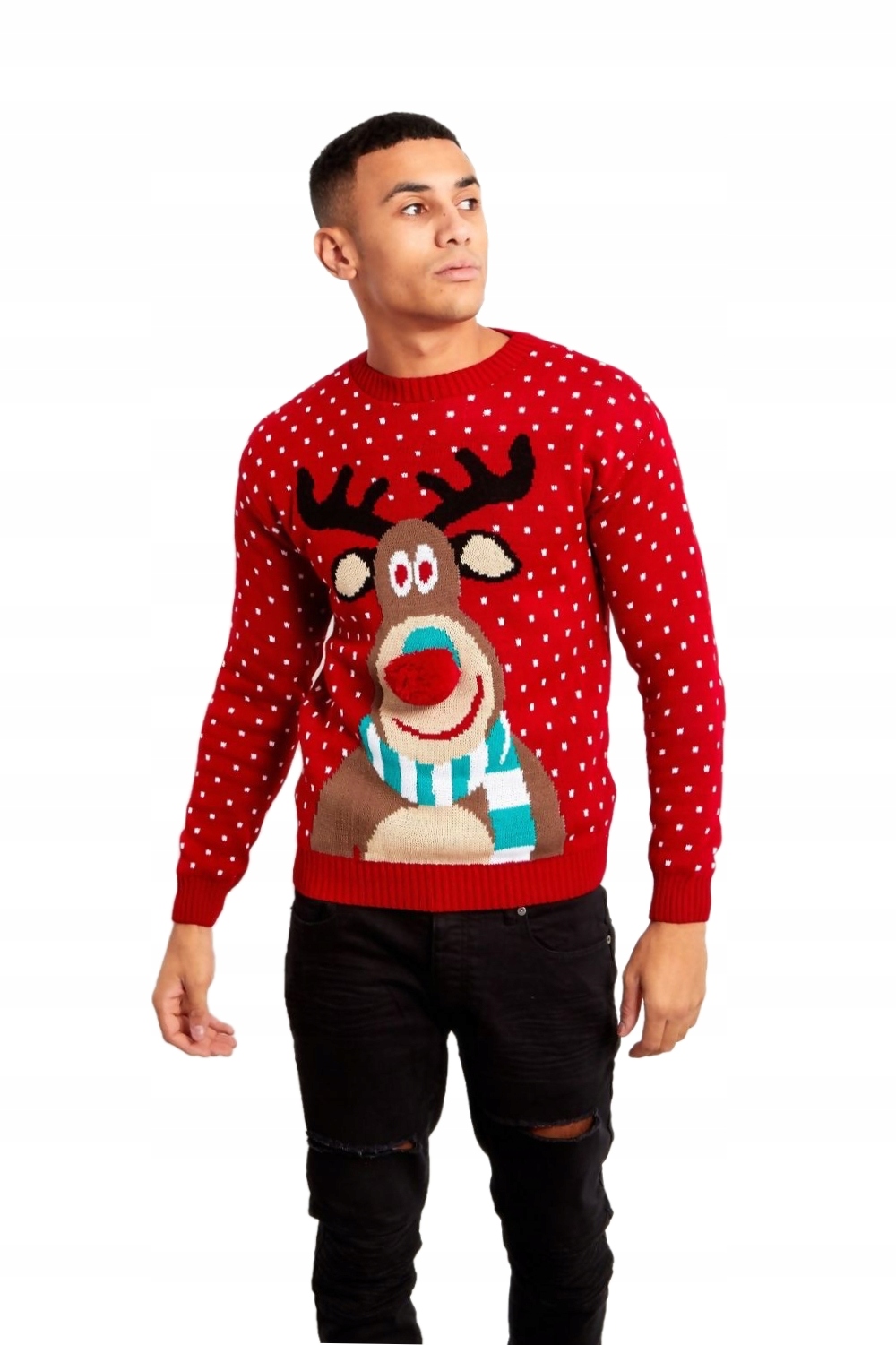 SWETER ŚWIĄTECZNY Z RENIFEREM NOS 3D Święta S/M Rozmiar S/M