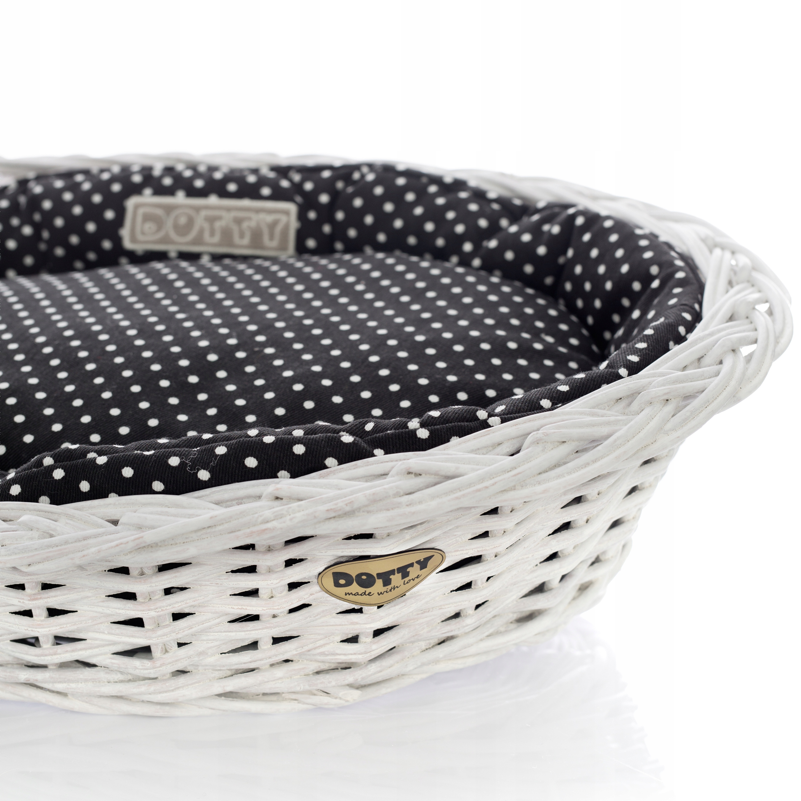 Levně Proutěný pelíšek s košem pro psa nebo kočku, malovaný, bílý košík bavlna