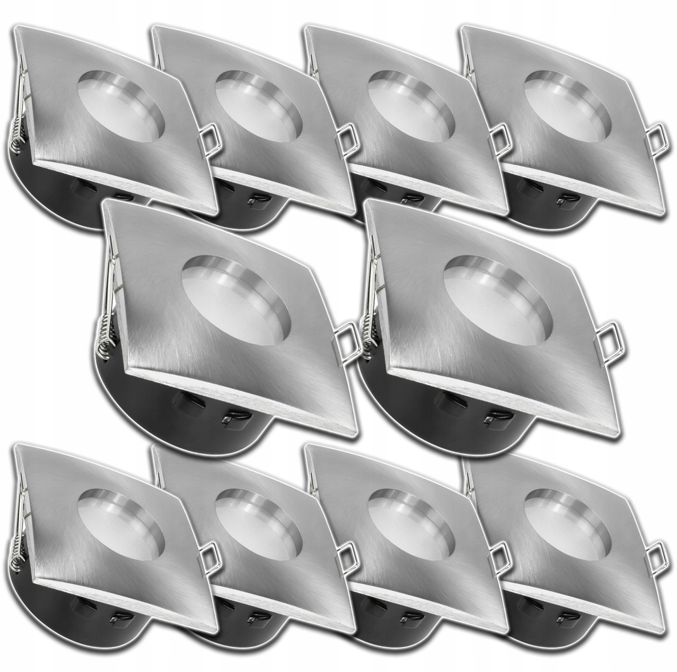 10x Stříbrná Hermetická Čtvercová Objímka Voděodolná Pod Strop Halogen