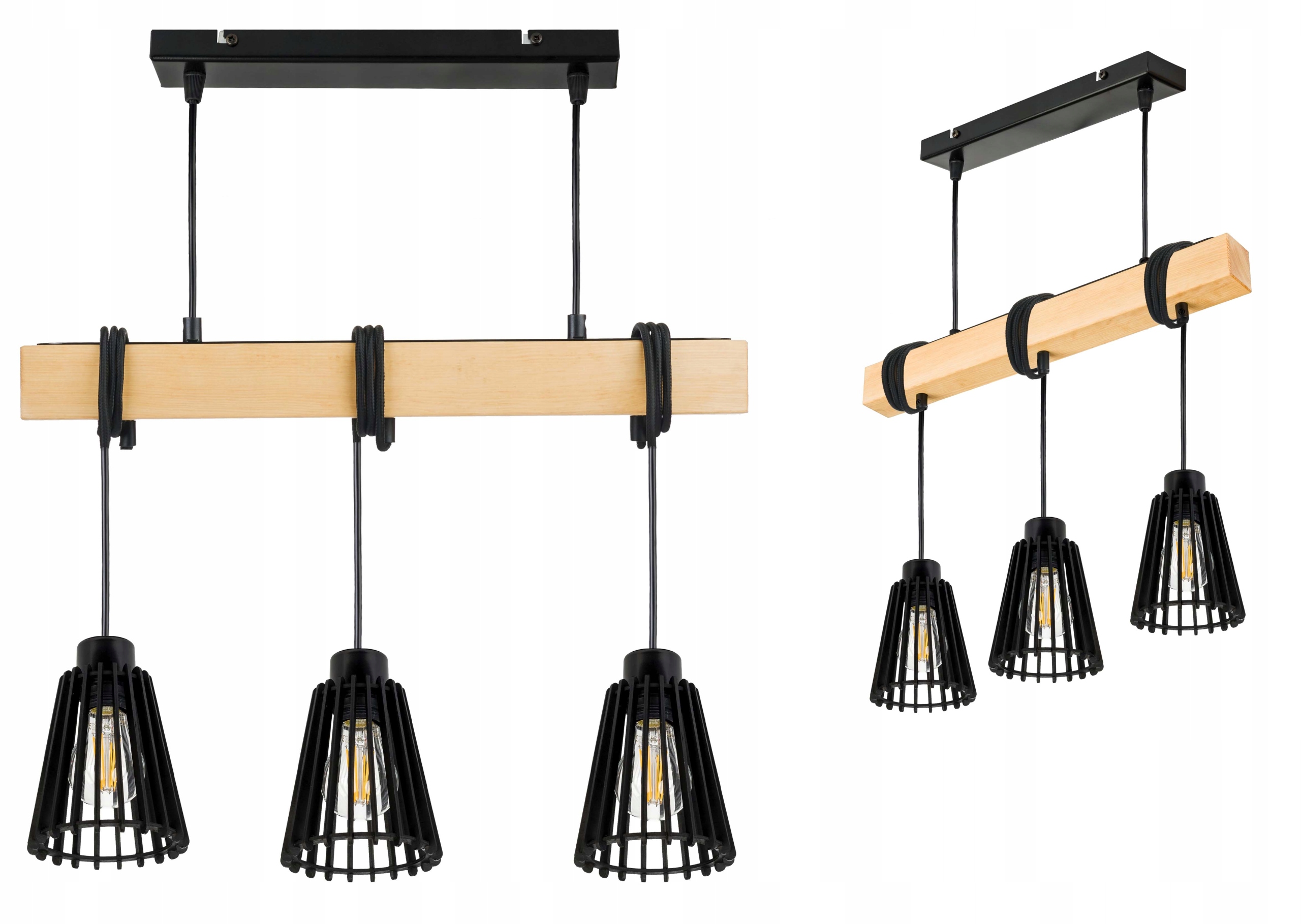 Dřevěná závěsná stropní lampa Lustr Zwis Loft Černé Dřevo E27