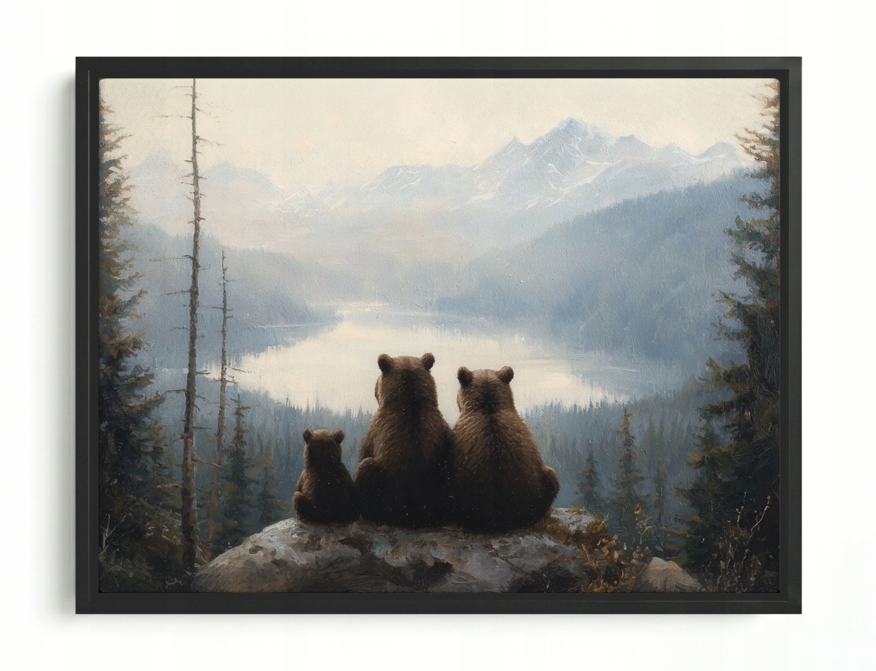 Obraz Rám Americký Box Rodina Medvědů Medvídci Hory Krajina Les 80x60