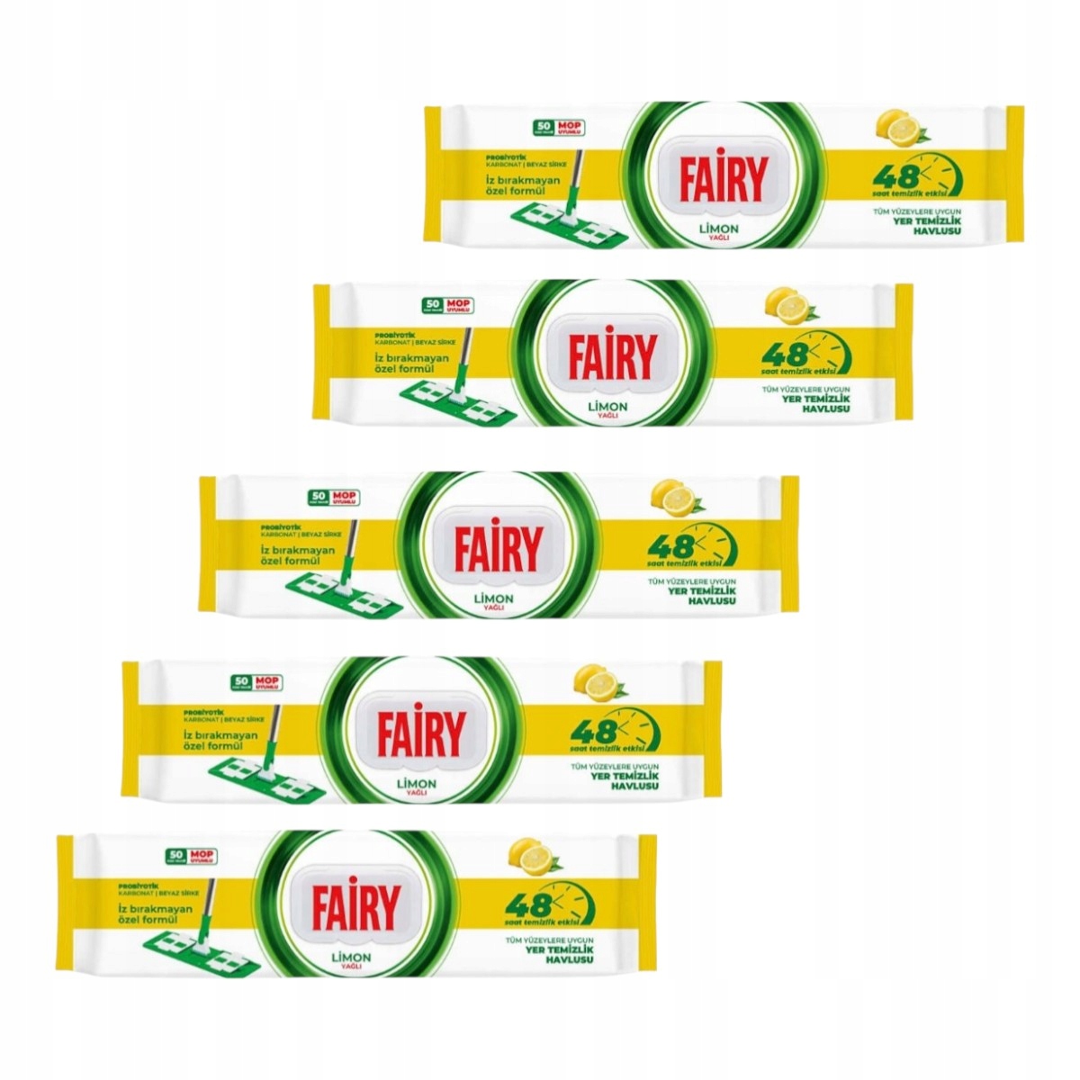 Levně 5 x velké vložky do mopu Fairy vlhčené ubrousky na jedno použití Citron 50 ks