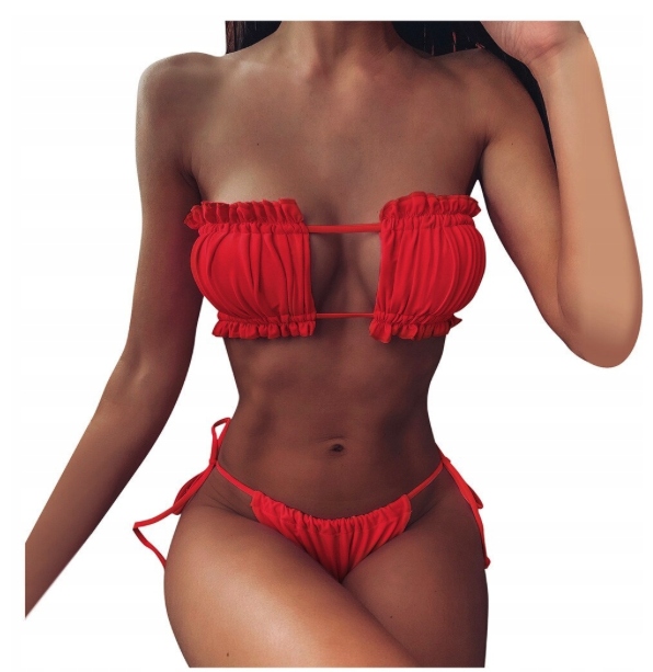 

Strój Kąpielowy Bikini Bandeau Marszczony Red S