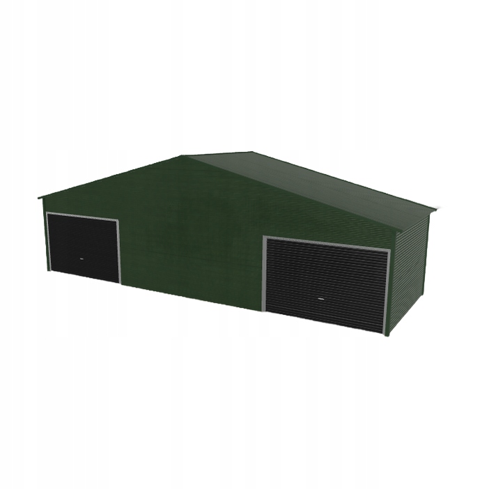 Plechová garáž 10.5x3.5 m dvoupolohová, dvouspádová, zelená