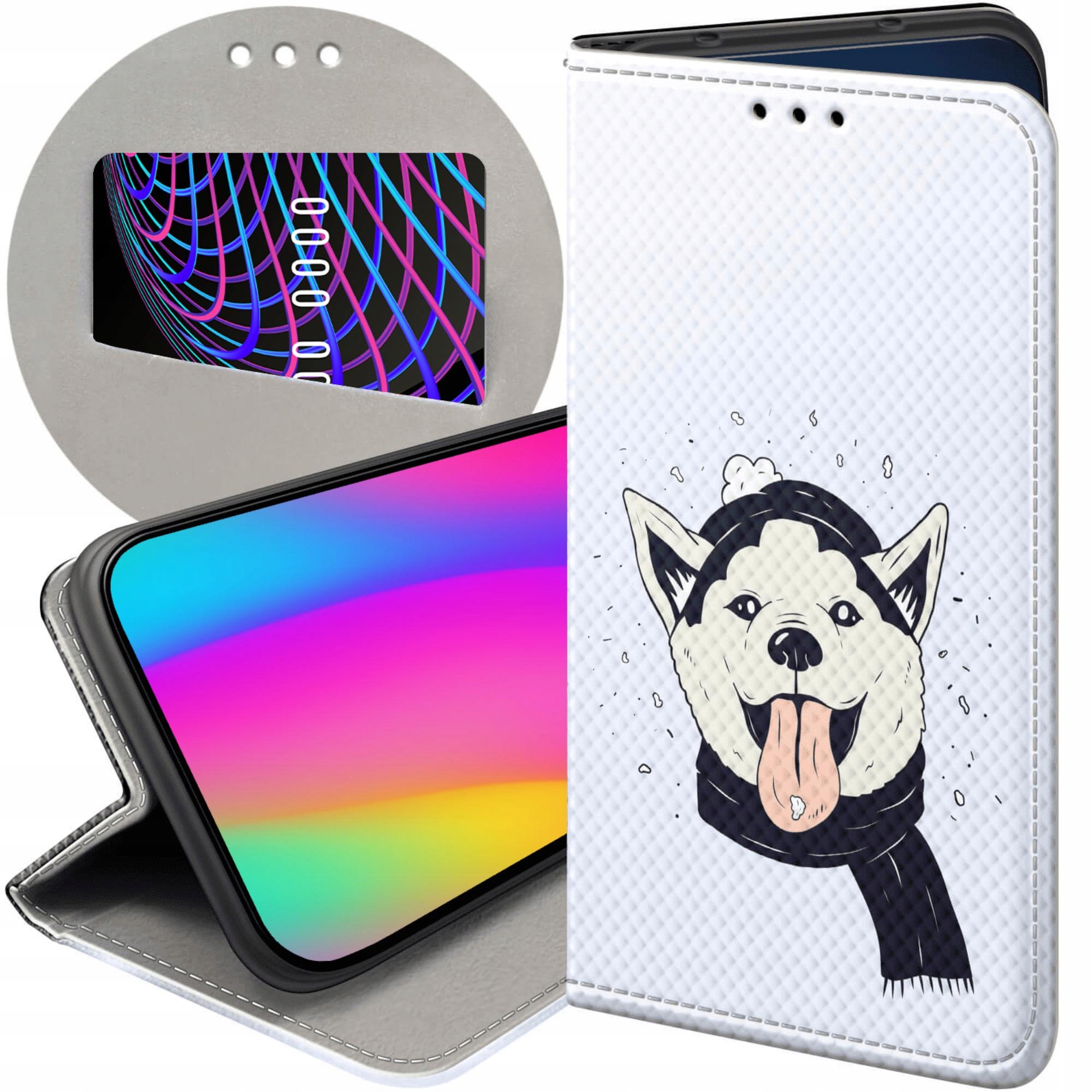 Etui Z Klapką Do Apple Iphone 13 14 Husky Psy Pieski Futerał Case