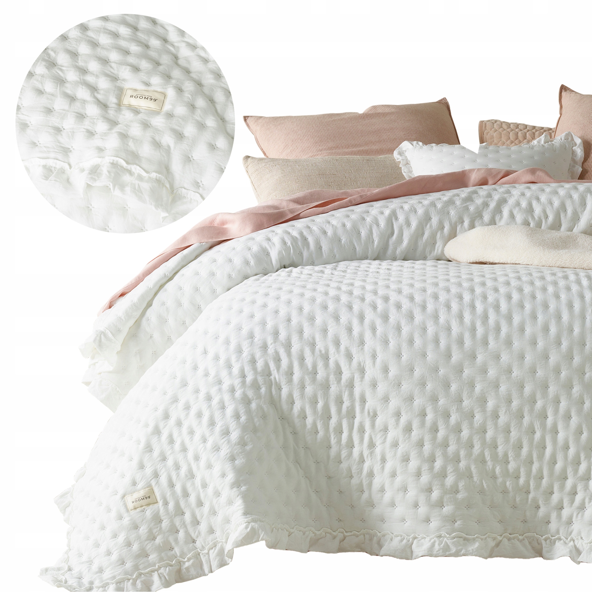 ROOM99 Přehoz na postel 200x220 zlomená bílá s volánkem útulný Molly