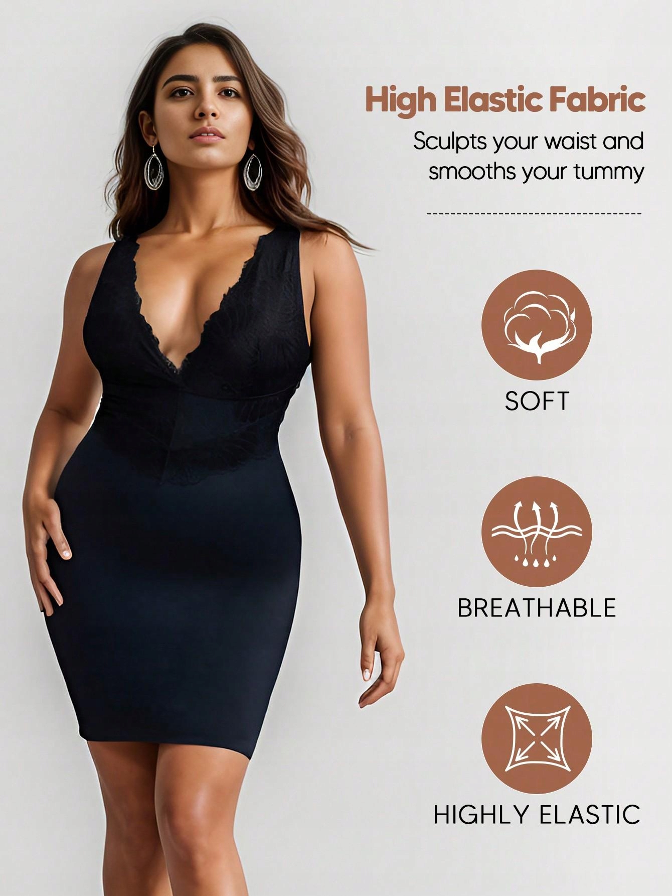 CZARNA GŁADKA SUKIENKA WYSZCZUPLAJĄCA MINI Z KORONKĄ SHEIN XL Rozmiar XL