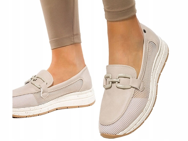 MOKASYNY DAMSKIE PÓŁBUTY WSUWANE NA PLATFORMIE AŻUROWE MODNA OZDOBA r 40