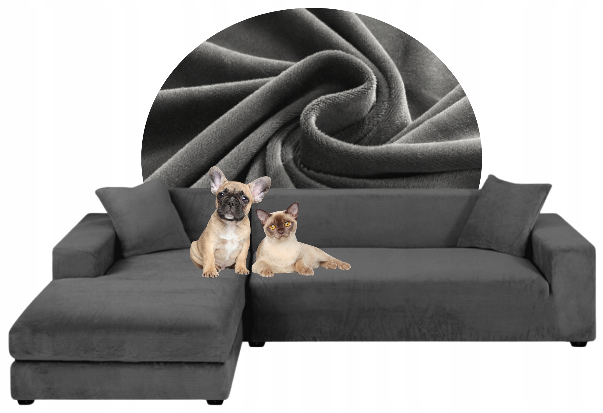 Potah Na Celý Roh Pohovka Šedá Velur Elastický 2+3 Os