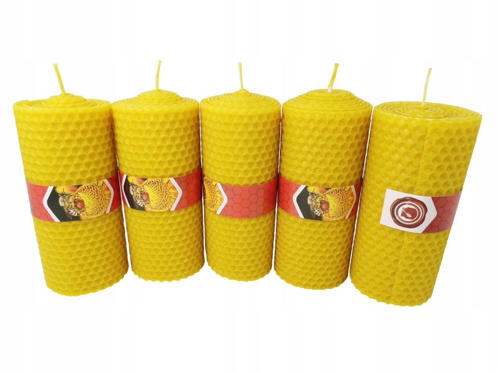 Miód i Bursztyn Sada pěti tradičních zavinovacích svíček s vosk
