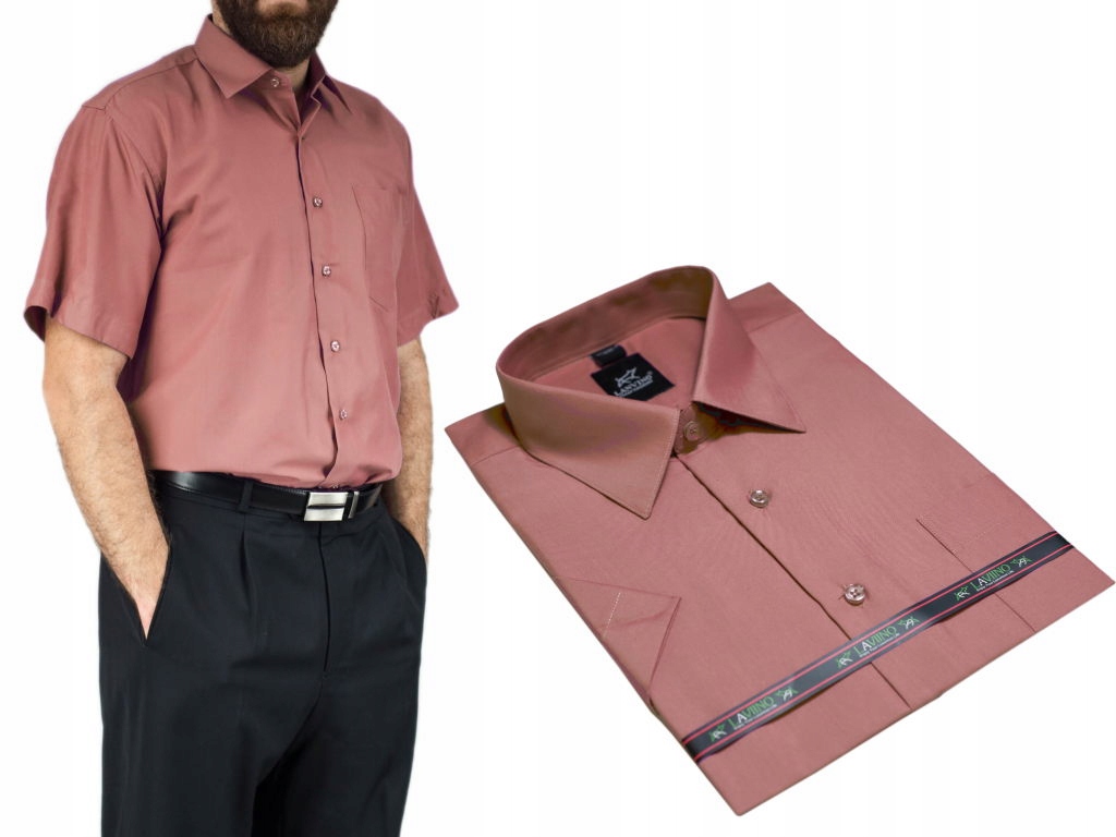 

41/42 Koszula męska kolor blady róż krótki rękaw