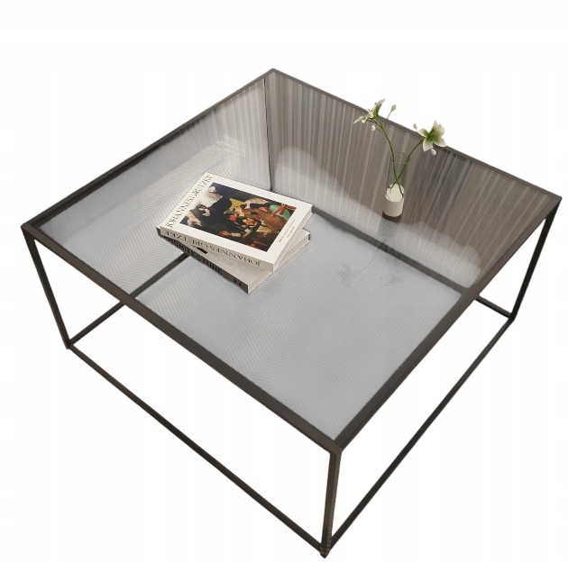 Huhote konferenčný stolík 67x67x40 cm čierny, sklenený, kovový, štvorcový rám
