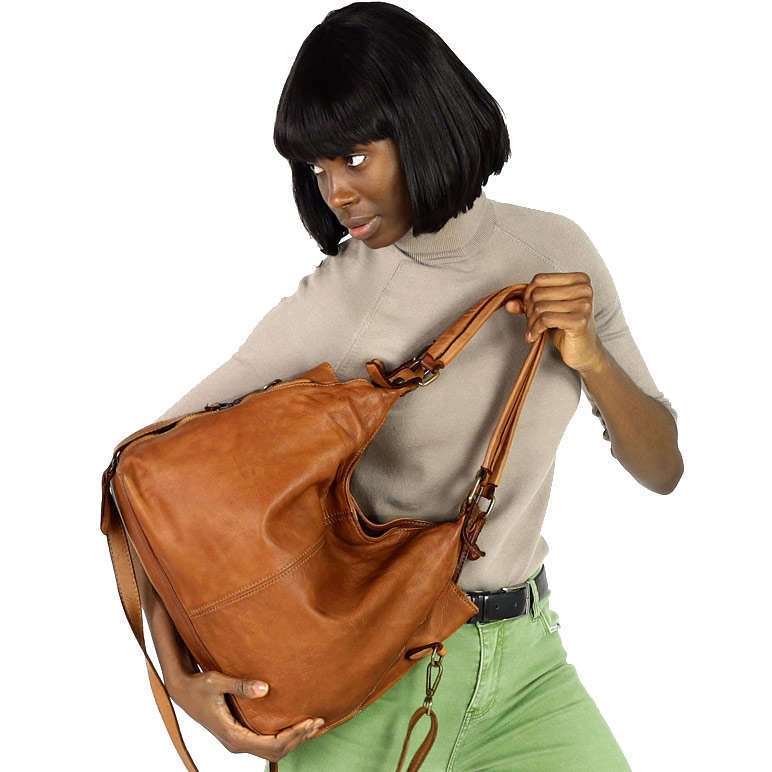 Torebka skórzana shopper damska na ramię brązowa camnel Marco Mazzini