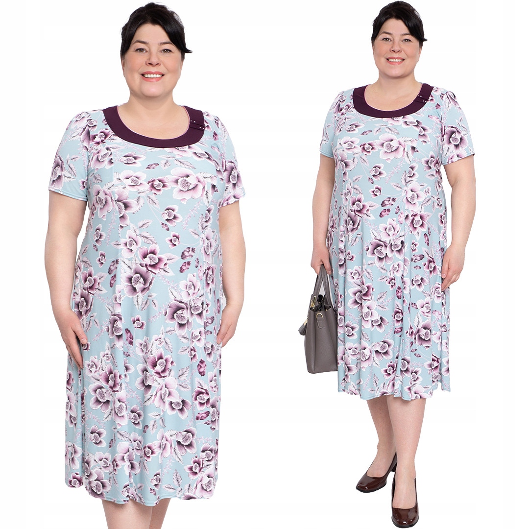 Modrá šaty s růžovými květy 48/50