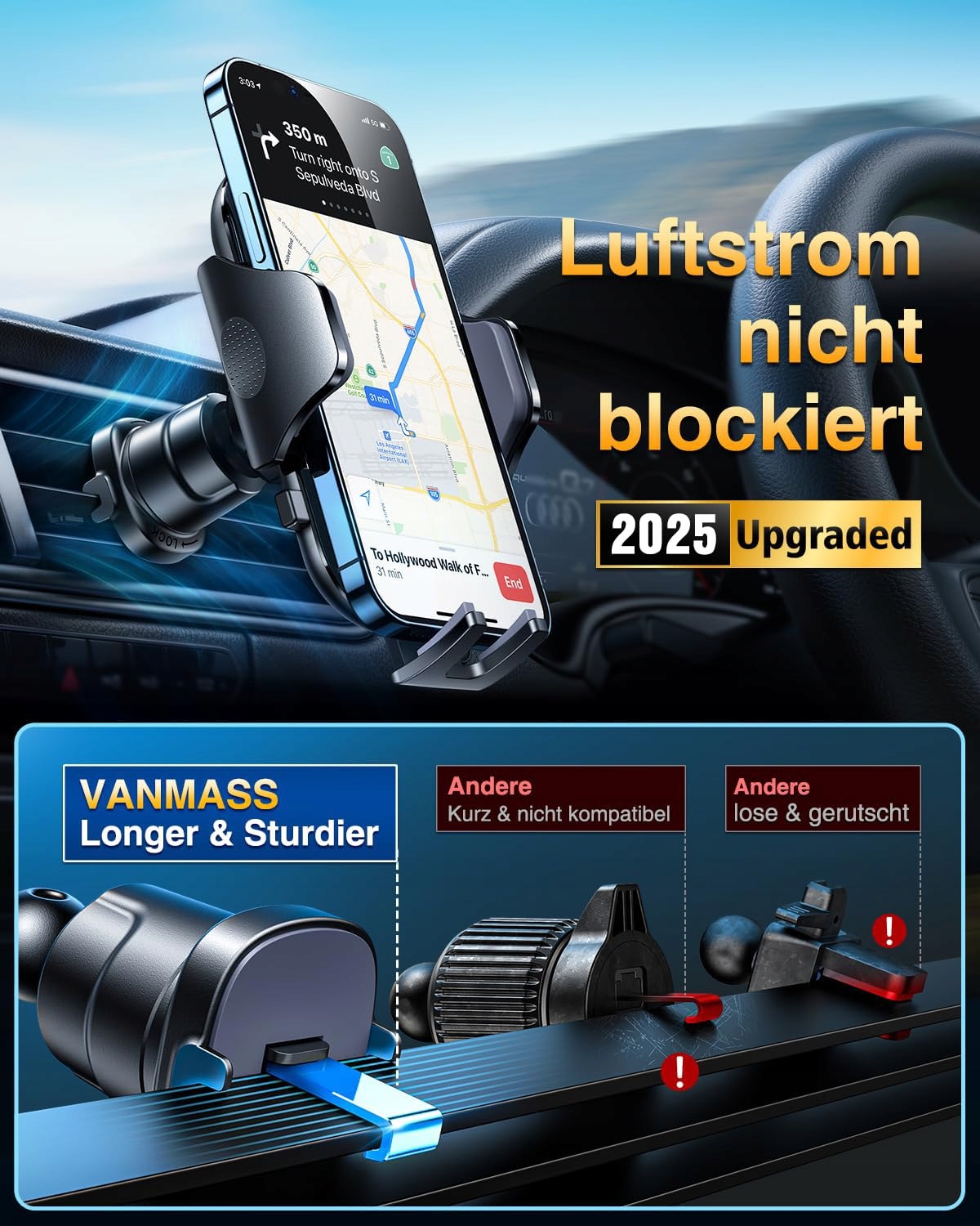 VANMASS Uchwyt Samochodowy 2025 Ulepszony Do Szyby i Wentylacji Smartphone — miniatura 5