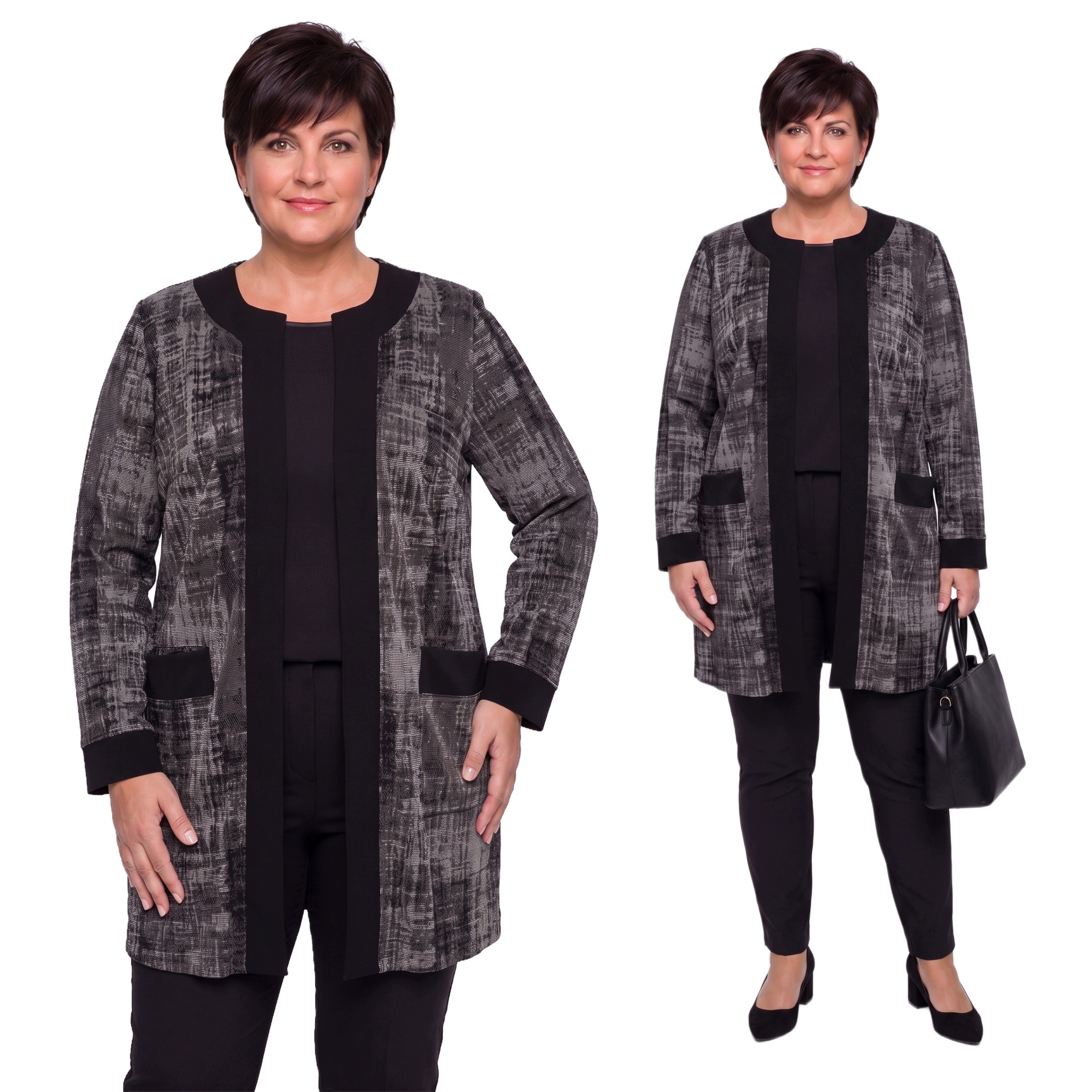 Přehoz s šedo-černými vzory plus size velikost 62