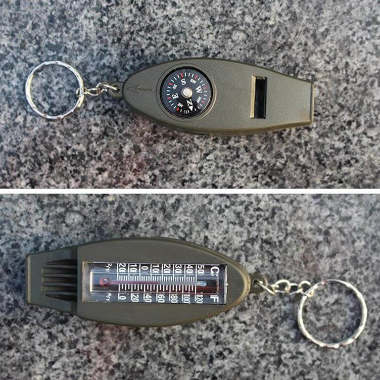 Camo Gwizdek Survivalovy Z Kompasem Lupą I Termometrem Brelok Model Gwizdek Survivalovy Z Kompasem Lupą I Termometrem