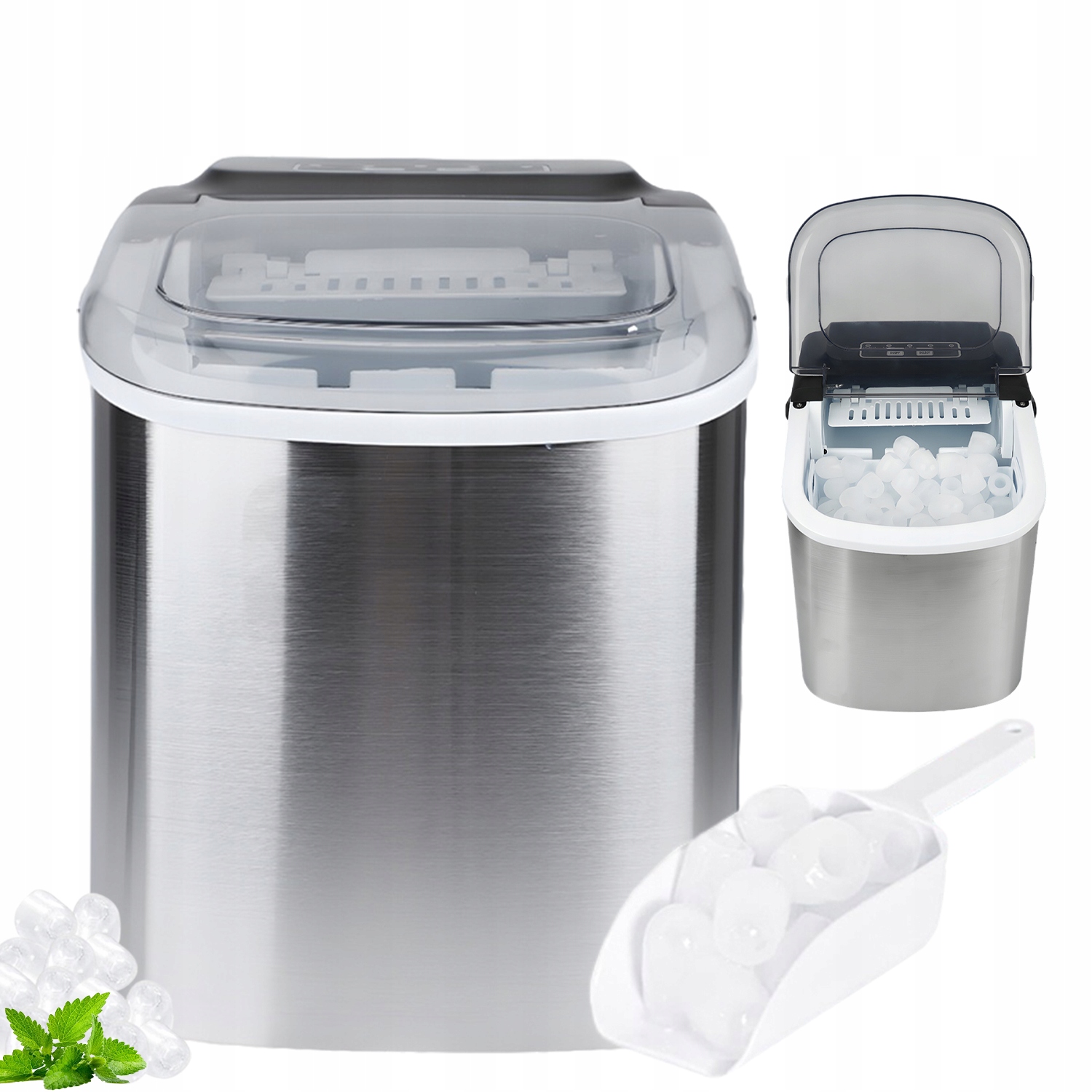 Kostkarka Do Lodu 15KG Maszyna Do Kostek Ekspresowy Lód Do Napoju Srebrny