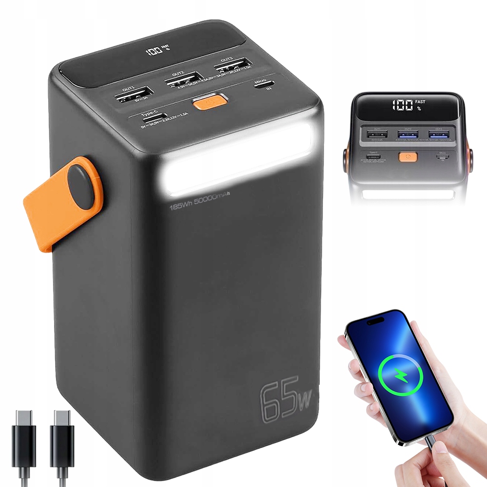 Powerbanka 14.7*7.5*7.5CM 50,000MAH 3XUSB 65W Pro Notebooky A Tablety, Přenosná