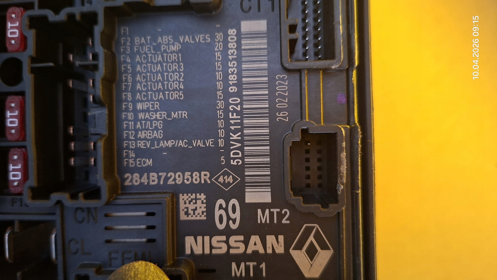 compartment of fuses module BSI Renault Austral 284B72958R