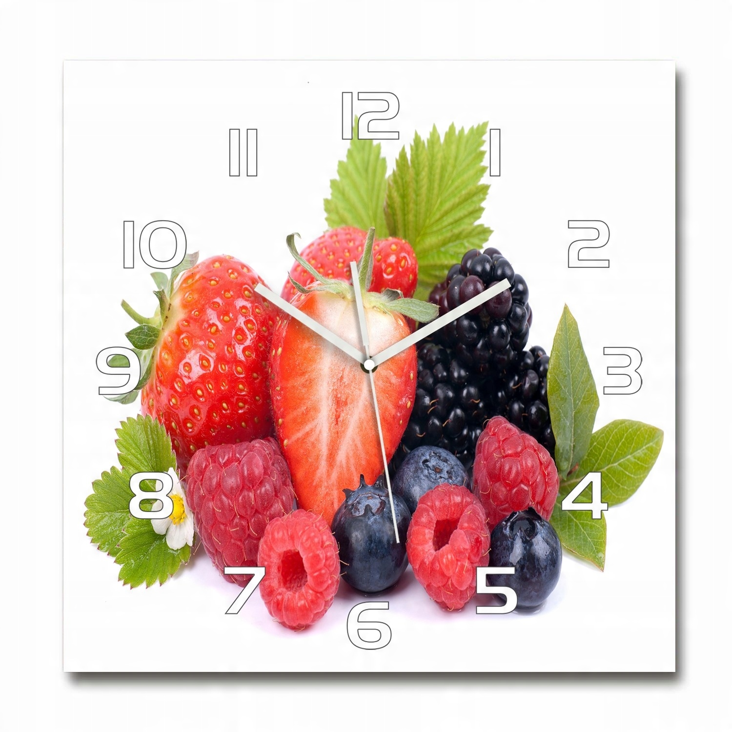 

Duży kwadratowy szklany zegar Owoce leśne 60x60 cm