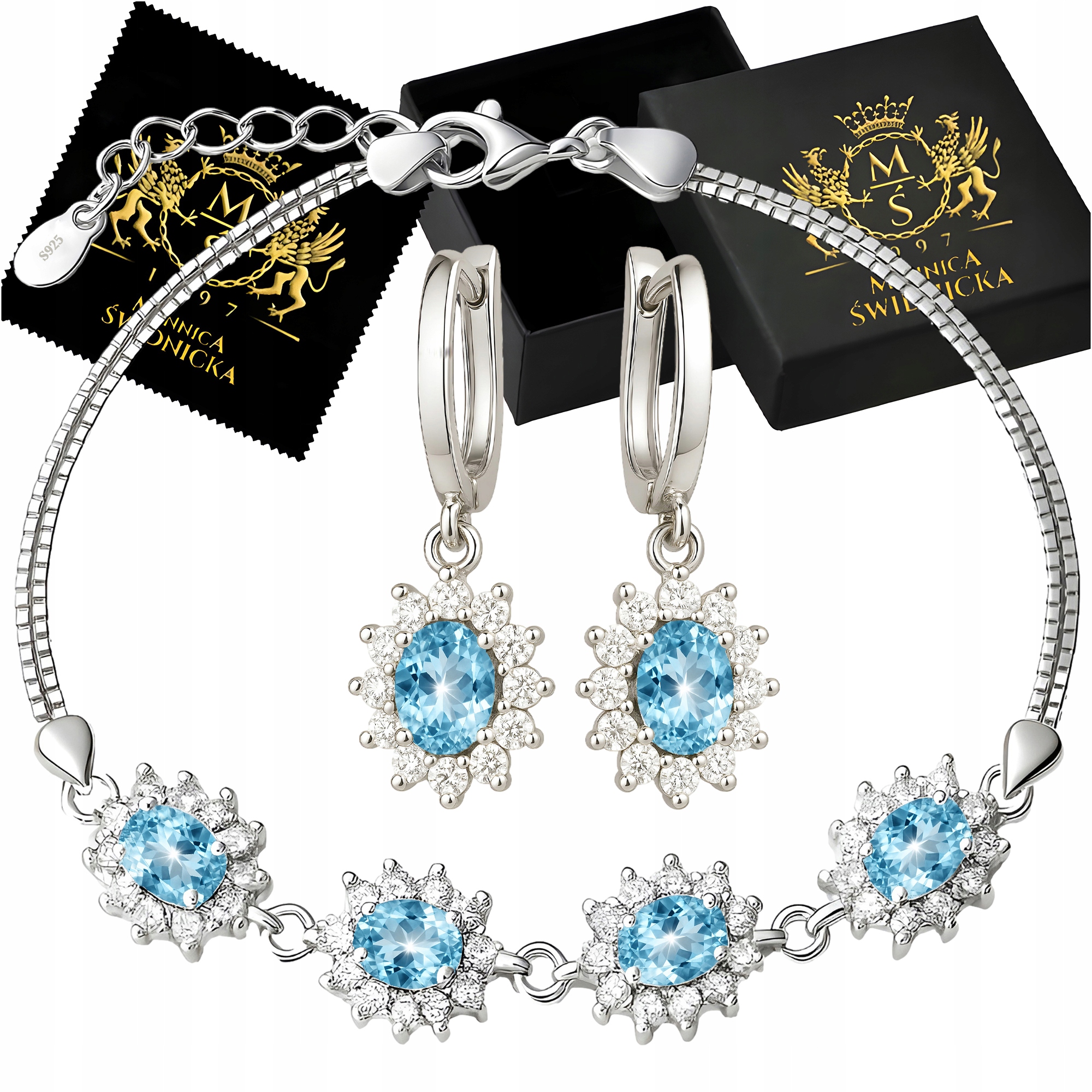 Dámská stříbrná sada Náušnice a náramku Zirkony Stříbro 925, Dárek