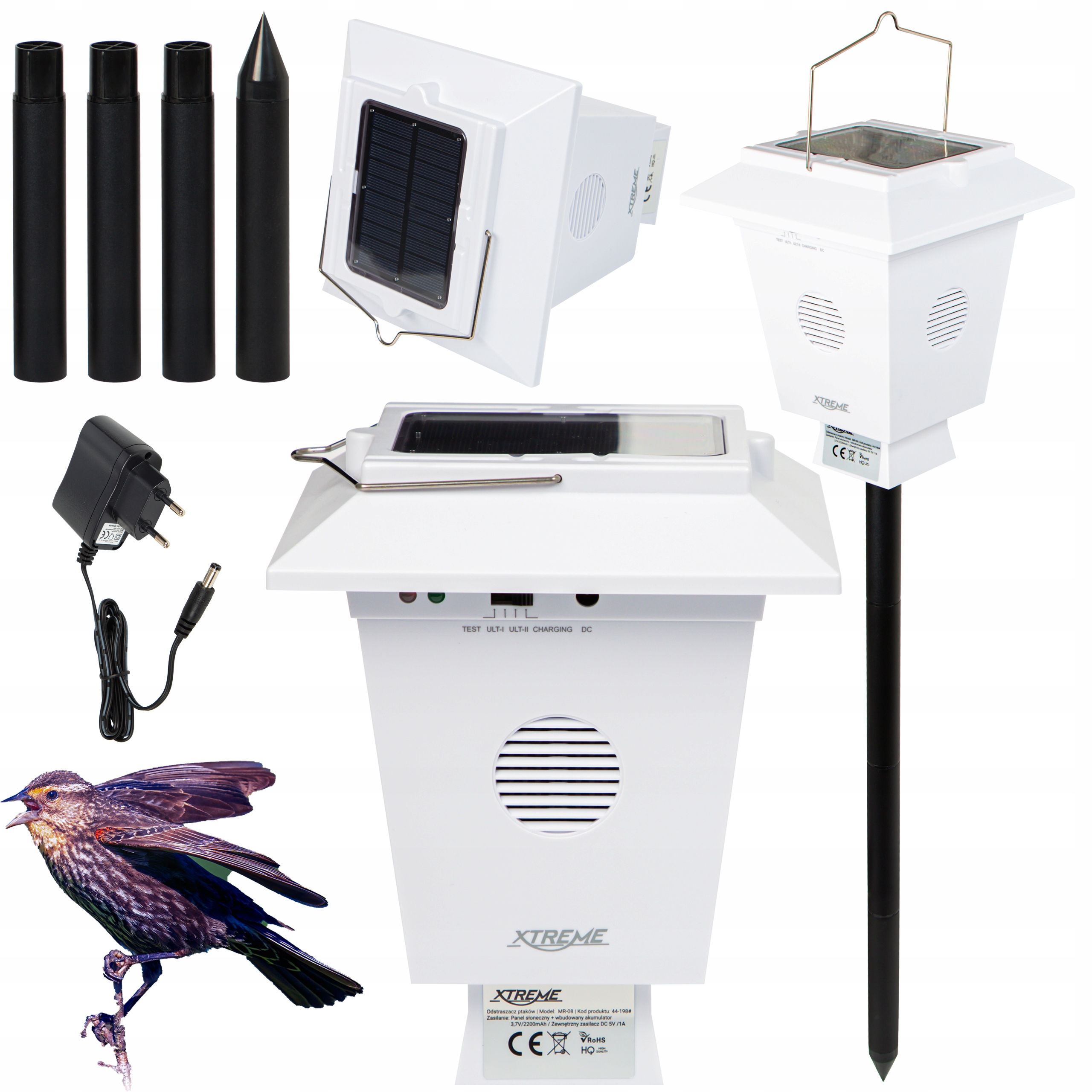 Solarny Ultradźwiękowy Odstraszacz Zwierząt Ptaków Gołębi IP44 Wodoodporny