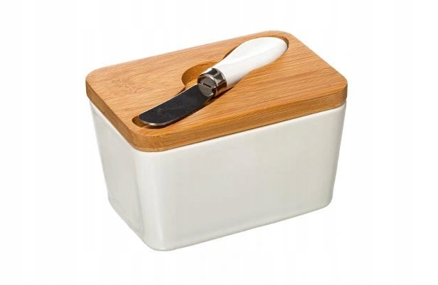 MASELNICZKA CERAMICZNA Z NOŻEM, POJEMNIK NA MASŁO