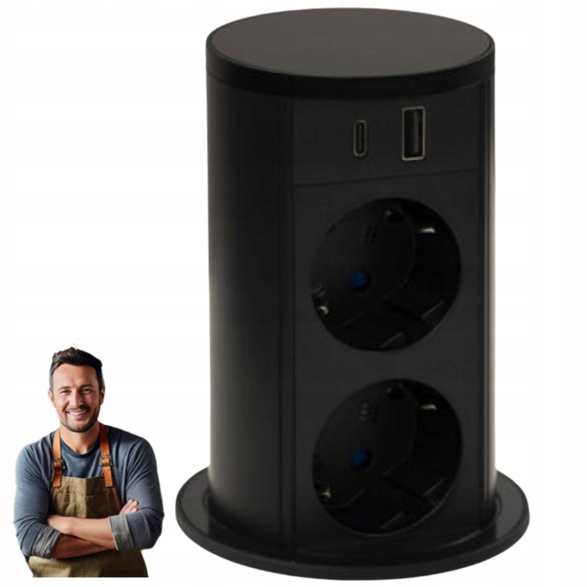 Nábytková zásuvka na desku Hafele Versalift Round 2xSchuko Usb A+c