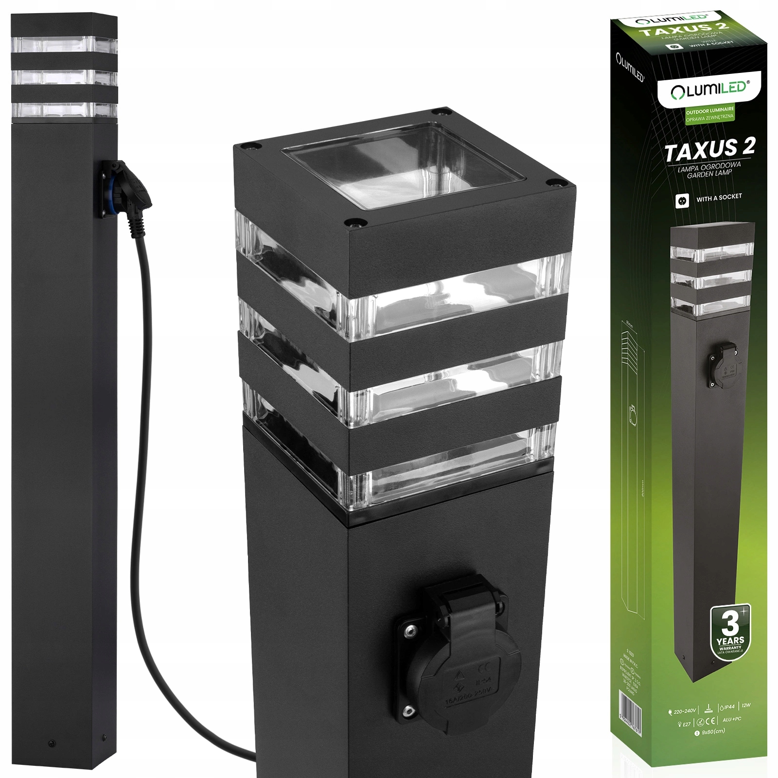 Lampa Ogrodowa Słupek Zewnętrzny Stojący E27 Led z Gniazdem Taxus 2 80cm