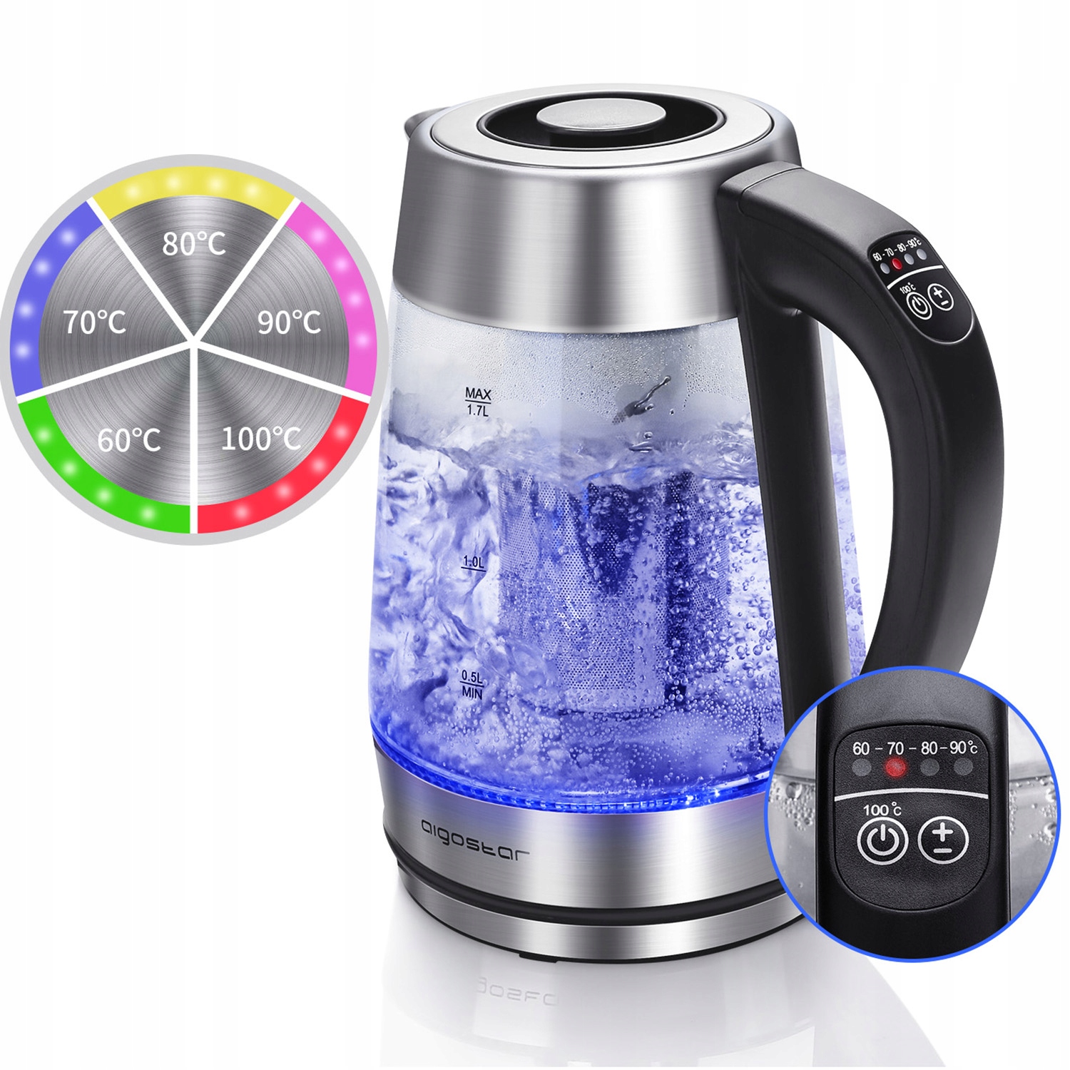 Mocny Czajnik elektryczny z regulacją temperatury 2200W Zmieniający Barwę