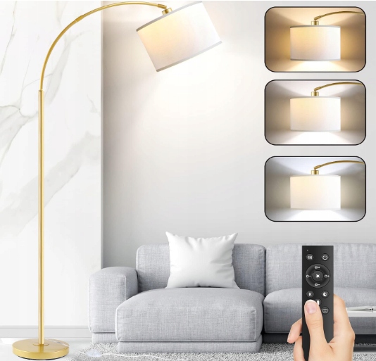 Lampa podłogowa łukowa złota nowoczesna pilot ściemniana LED