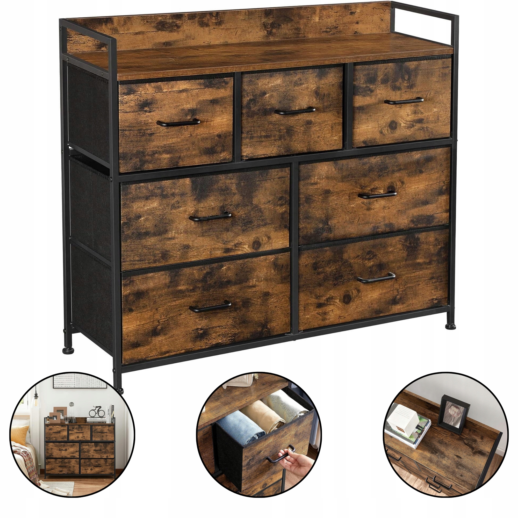 Komoda s zásuvkami Loft v rustikálnom Industriálnom štýle, veľká, 98x28x85 cm
