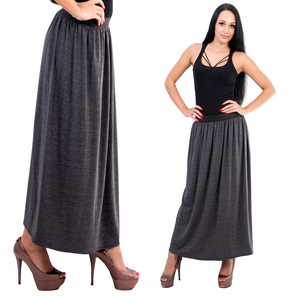 LETNIA DŁUGA SPÓDNICA NA GUMIE GRAFITOWA r.44