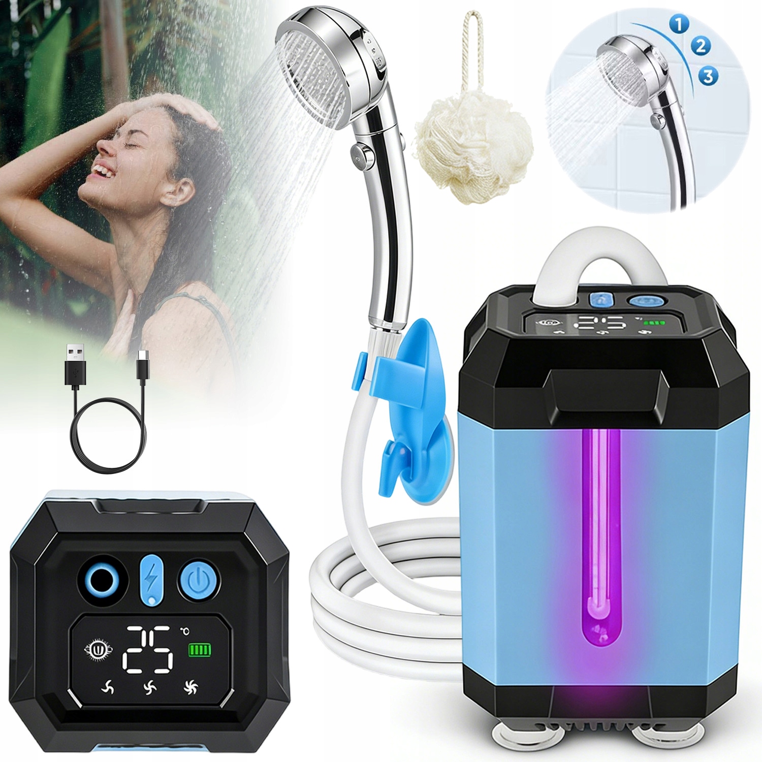 Kompaktní Kempingová Sprcha Usb Akumulátorová Sprcha Vysoká Kvalita