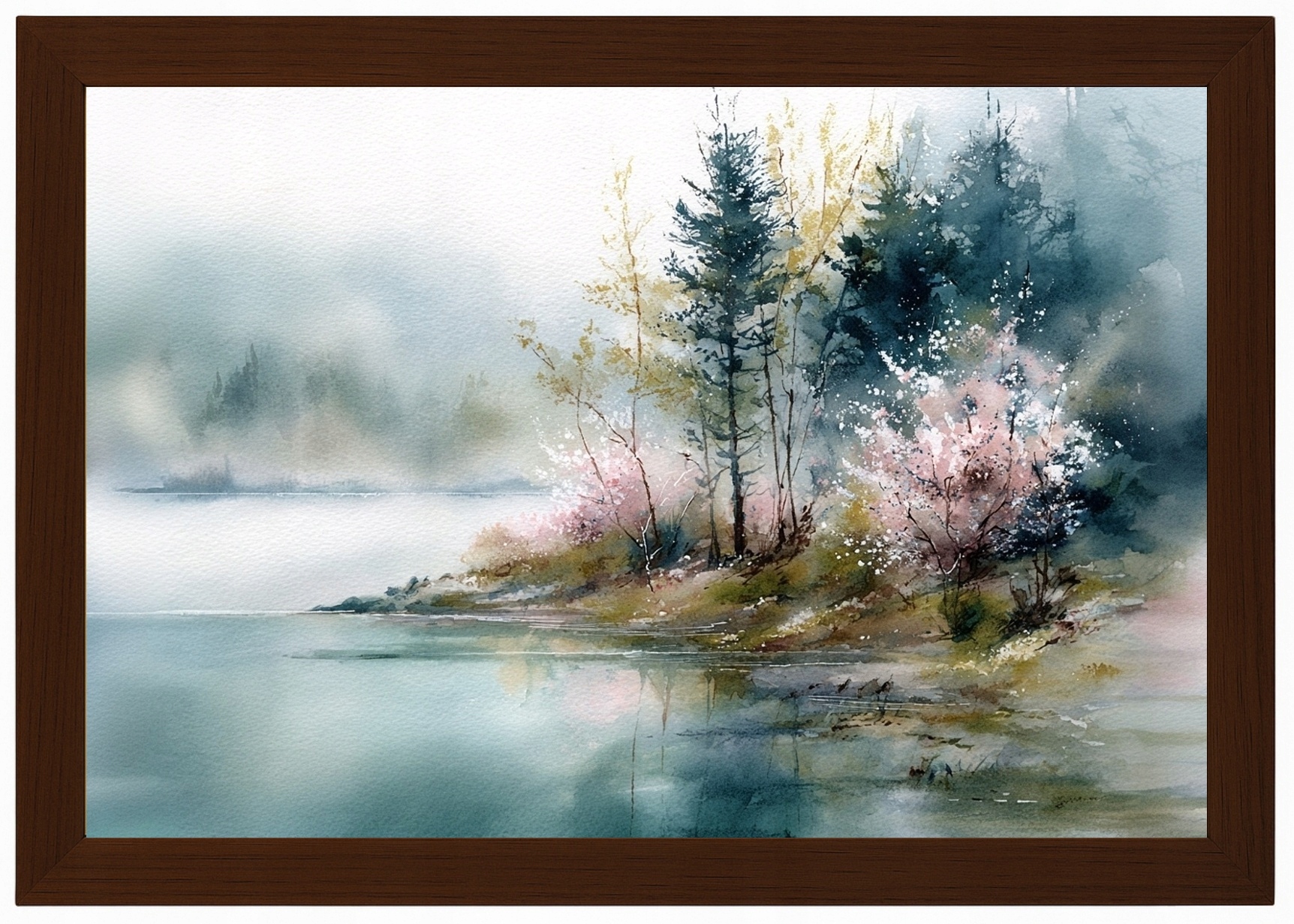 Rám Na Plakát Dřevěná Rámeček Plakát Jezera Stromy Jarní Mlha 60x40