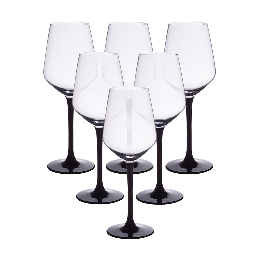 

Komplet 6 Kieliszków Wino Białe Czarna Nóżka 290ML