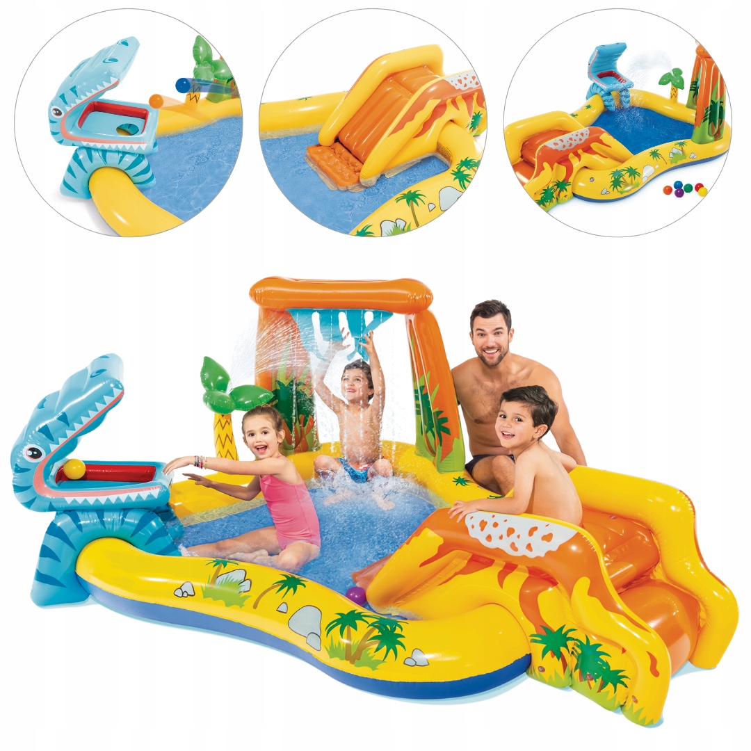 Nafukovací bazén Dinosaury s fontánou 249 x 191 x 109 cm Intex 57444