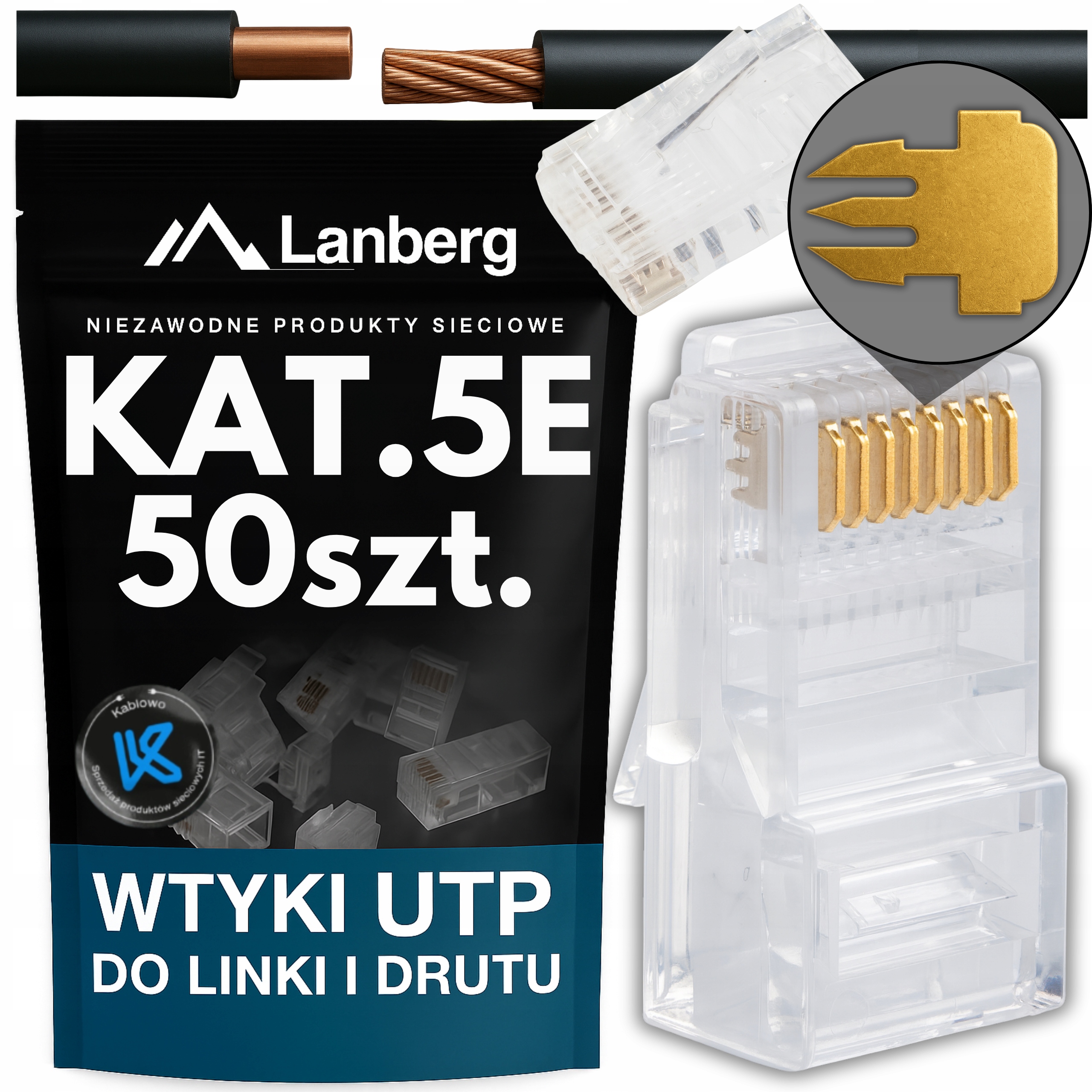 WTYK RJ45 SIECIOWE LINKA DRUT KOŃCÓWKI WTYKI 50SZT UTP CAT KAT.5E LANBERG