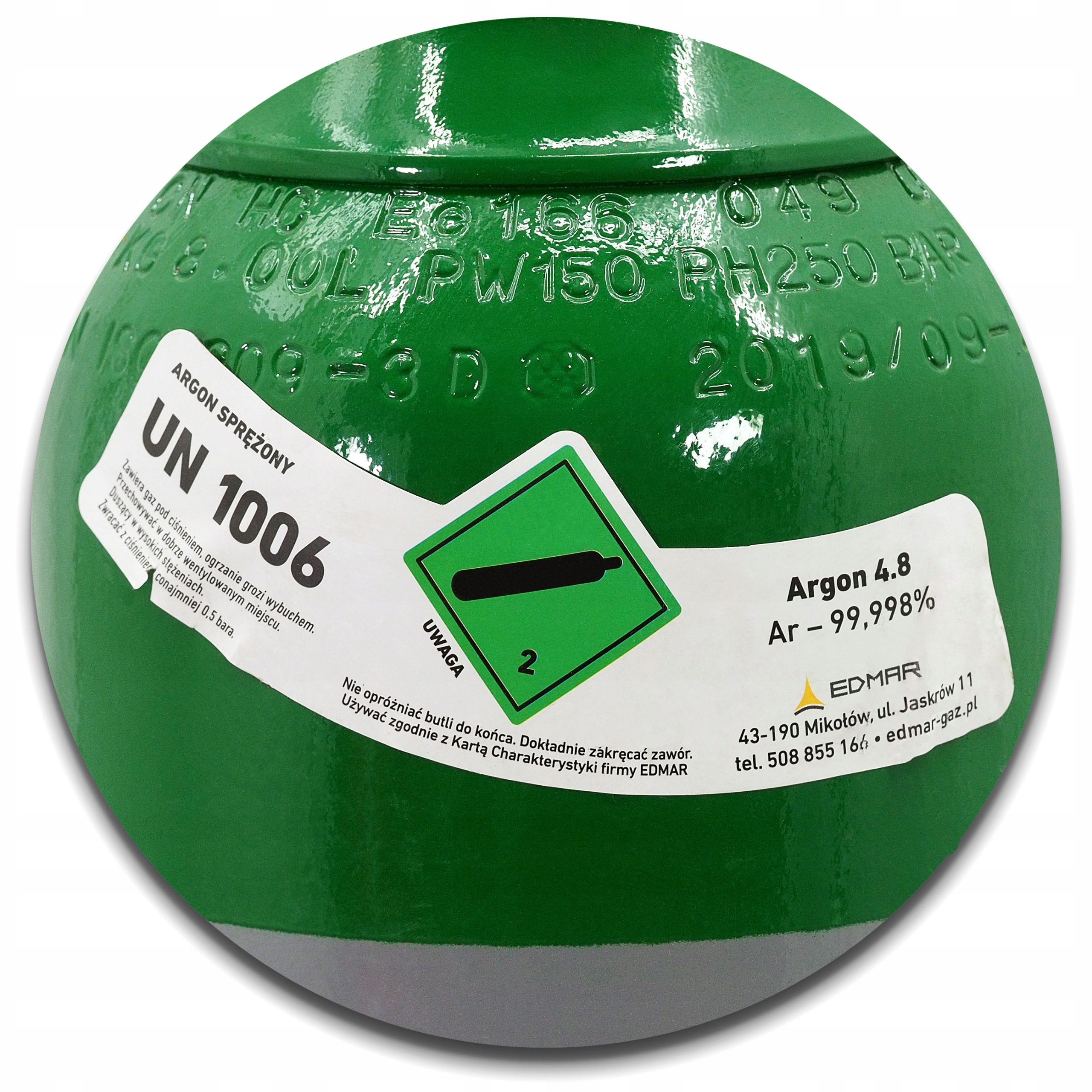 ZESTAW Butla Argon Ar99,9% + REDUKTOR z rotametrem ZR-67 Ar rotametr Rodzaj gazu argon