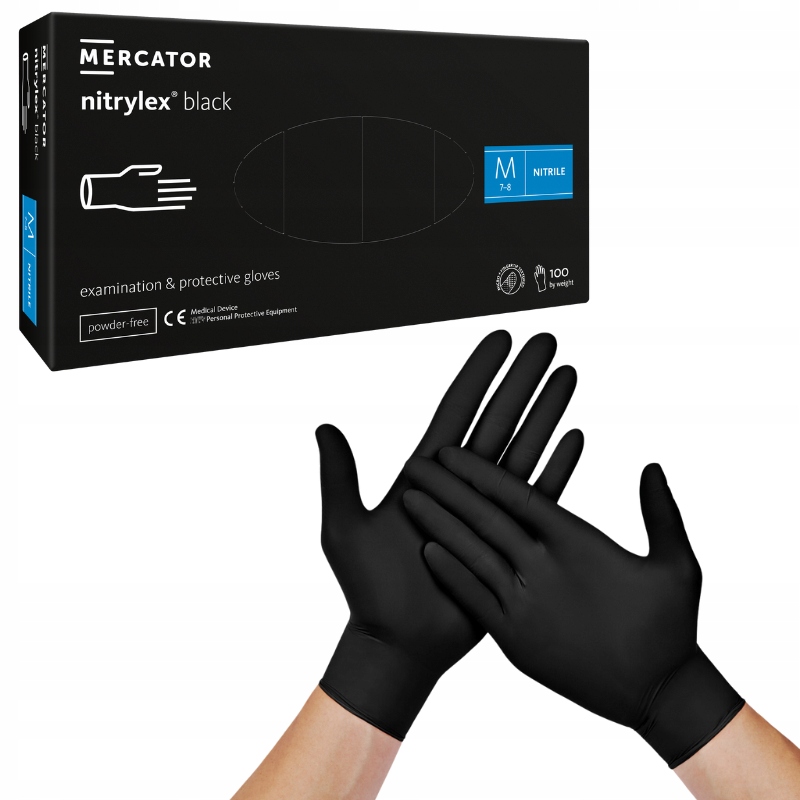 Rękawiczki NITRYLOWE czarne MERCATOR NITRYLEX BLACK AQL 1.5 r. M 100 szt. Producent inny