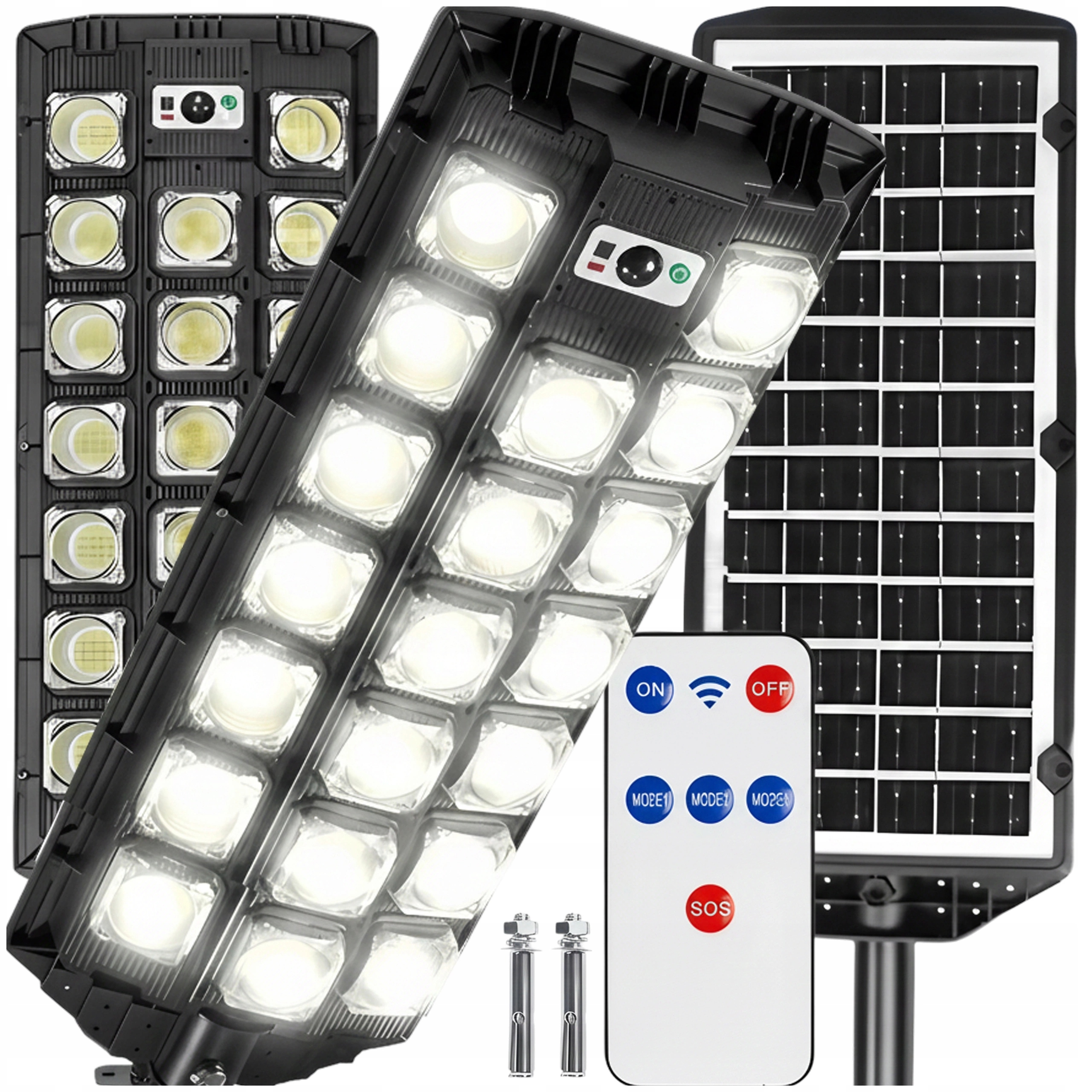 Lampa Solarna 2400W Czujnik Ruchu Zmierzchu Ogrodowa Latarnia Pilot Garaż